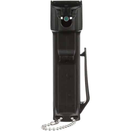 Mace Brand Police Model Pepper Spray With Flip Top Cap Front View.